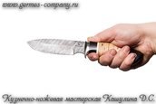 Нож из дамаска Вепрь, рукоять граб с берестой фото 5