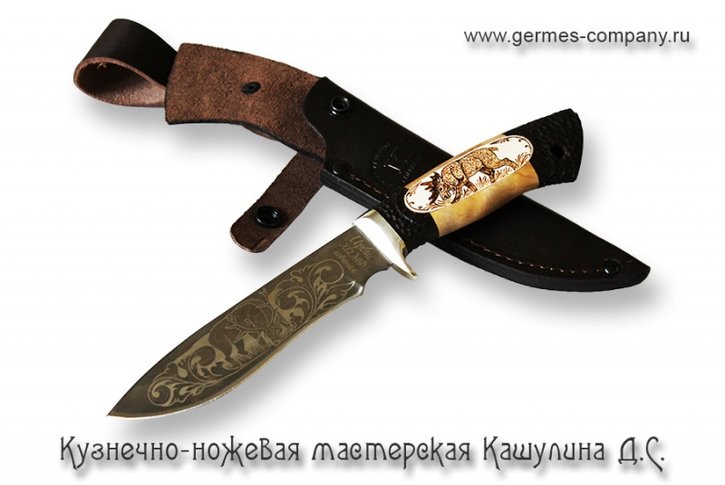 Нож Ирбис с рисунком, сталь х12мф, рукоять черный граб